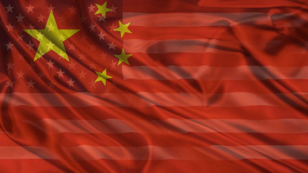 Chinese Flag covers the American Flag