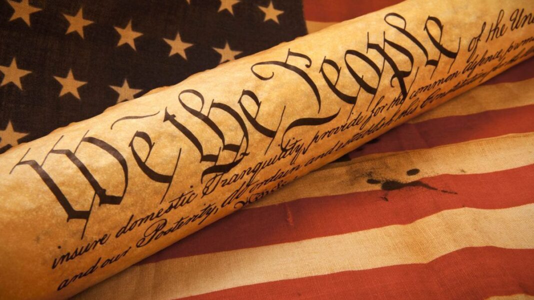 U.S. Constitution and American Flag