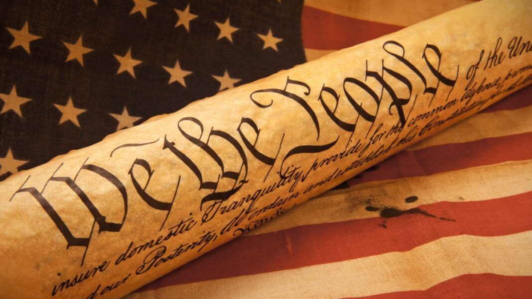 U.S. Constitution and American Flag