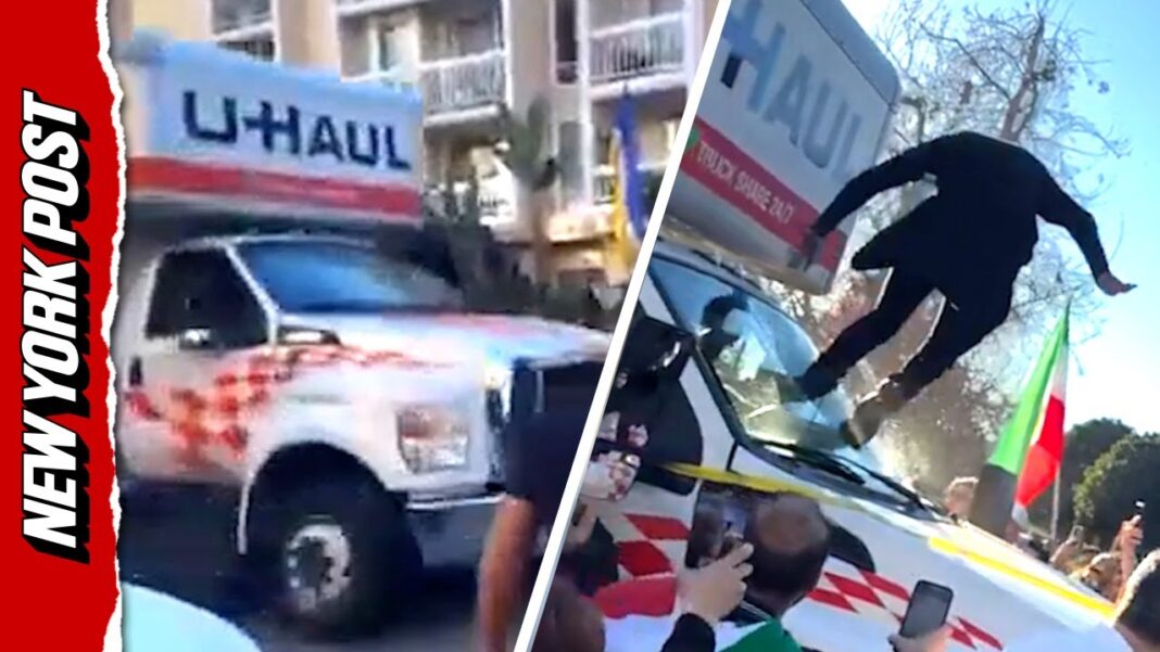 Real Protests Vs. Fake Protests U-Haul Plows Into Crowd at Iran Protest in Los Angeles as Chaos Erupts on Video