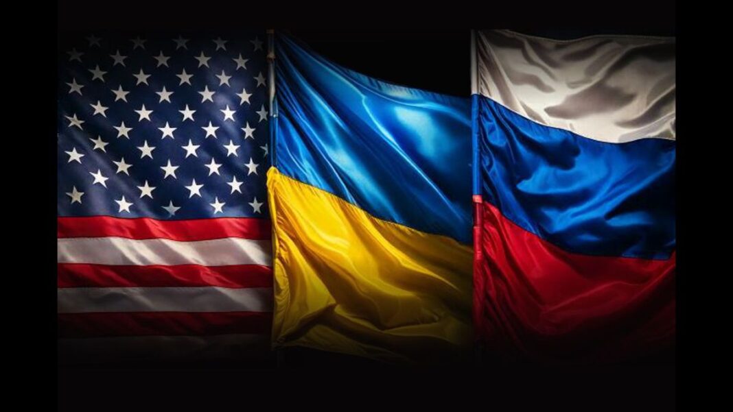 The Russian-US “New Détente” Could Revolutionize The Global Economic Architecture American, Russian and Ukraine Flags Montage