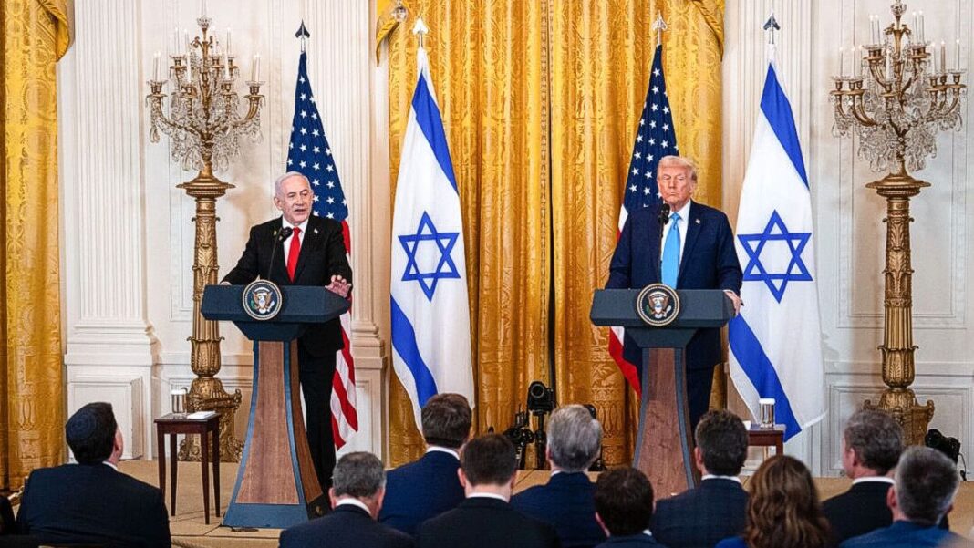 Israeli PM Benjamin Netanyahu and President Donald Trump take questions from members of the press at the White House on Feb. 4, 2025.