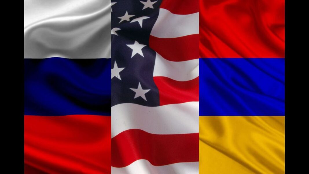 Russian, American and Armenian Flag Montage