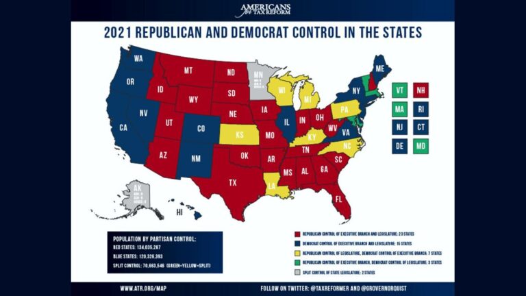 2021 Republican and Democrat Control in the States
