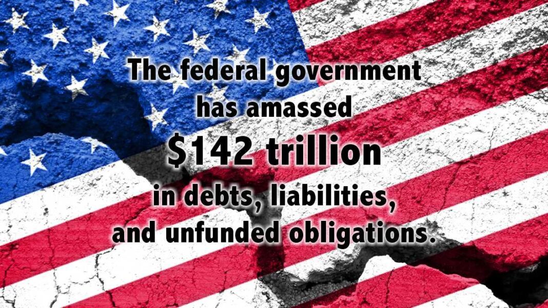 Federal Fiscal Burden Consumes 93% of America’s Wealth The federal government has amassed $142 trillion in debts, liabilities, and unfunded obligations