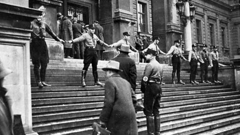 Nazis block Jews from entering the University of Vienna. Austria, 1938.