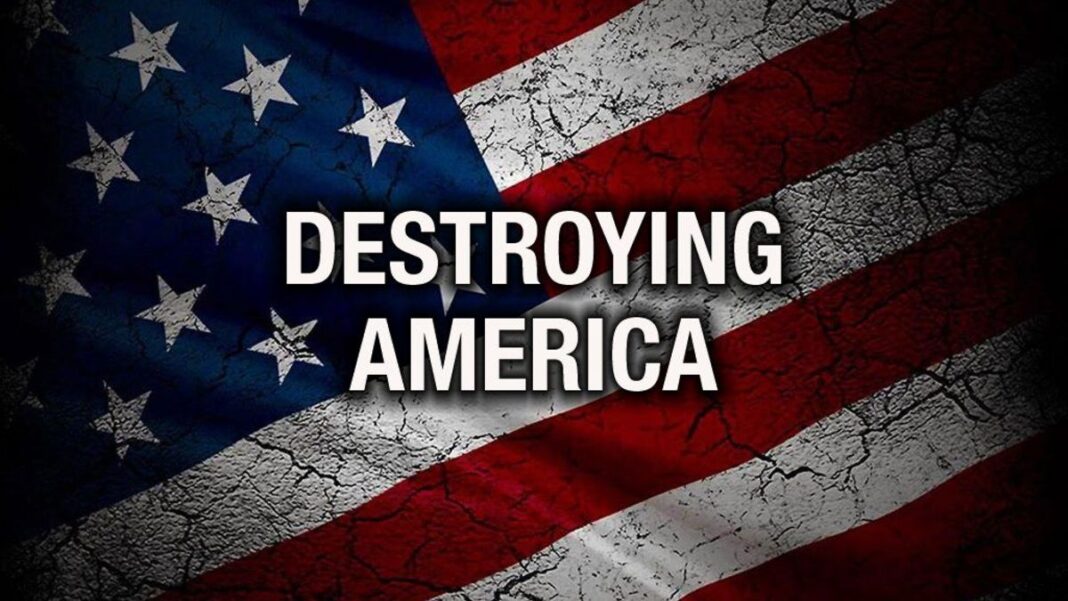 Wholly Expected Leftist Democrat Pre-Election Nightmare Destroying America - Cracked American Flag