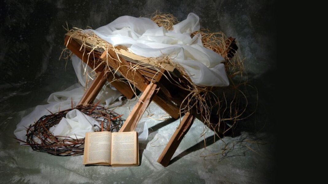 Mistakes, Misconceptions and Misuse of the Christmas Story That Misrepresent the Magnitude of its Message! Manager Scene with Crown of Thornes and Bible